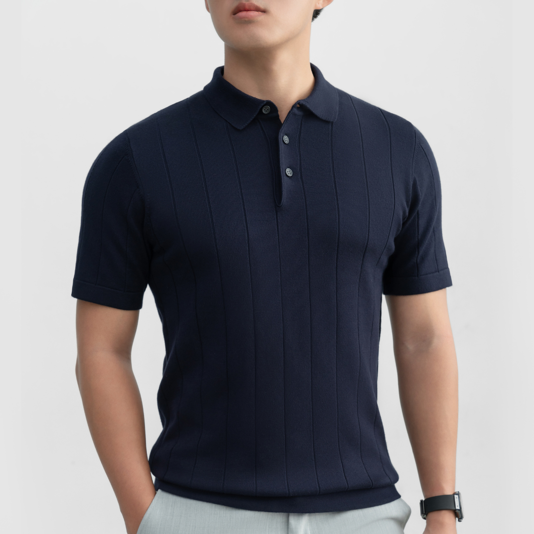 Áo polo LEN DỆT KIM nam STRIPED Knit 100% viscose đơn giản trung tính LEEVUS - APL338
