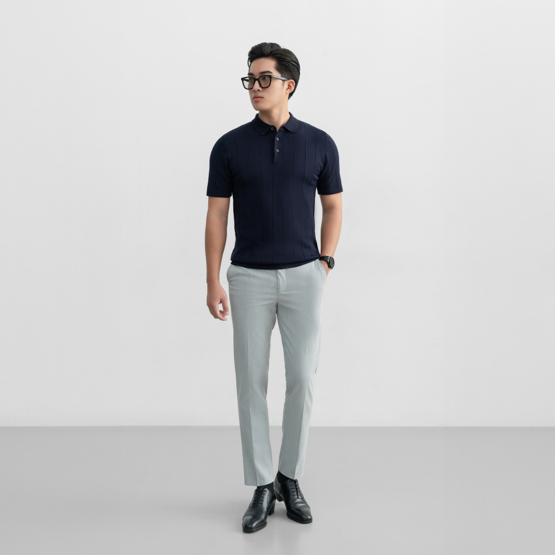 Áo polo LEN DỆT KIM nam STRIPED Knit 100% viscose đơn giản trung tính LEEVUS - APL338