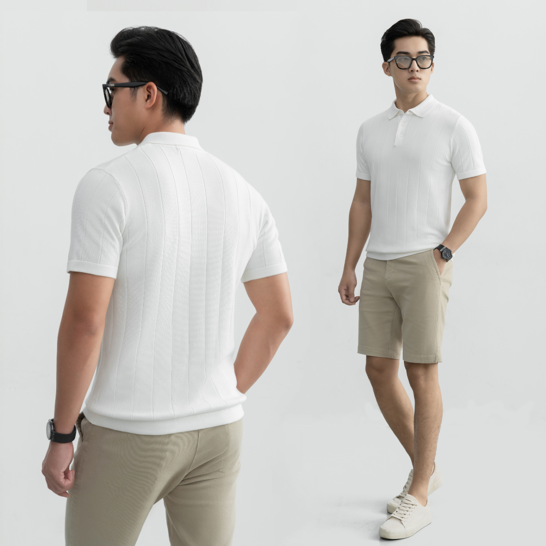 Áo polo LEN DỆT KIM nam STRIPED Knit 100% viscose đơn giản trung tính LEEVUS - APL338