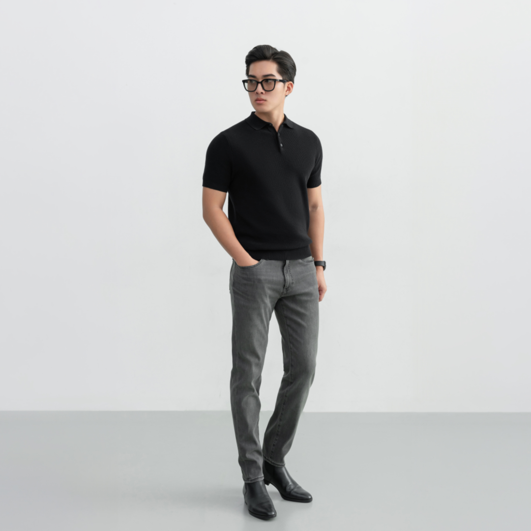 Áo polo LEN DỆT KIM Rib Basic Knit 100% cotton màu trung tính LEEVUS APL343