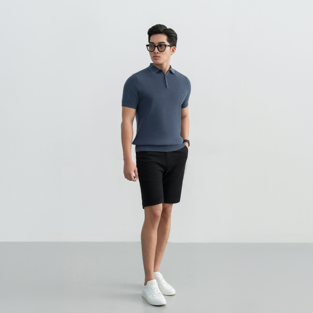 Áo polo LEN DỆT KIM Rib Basic Knit 100% cotton màu trung tính LEEVUS APL343