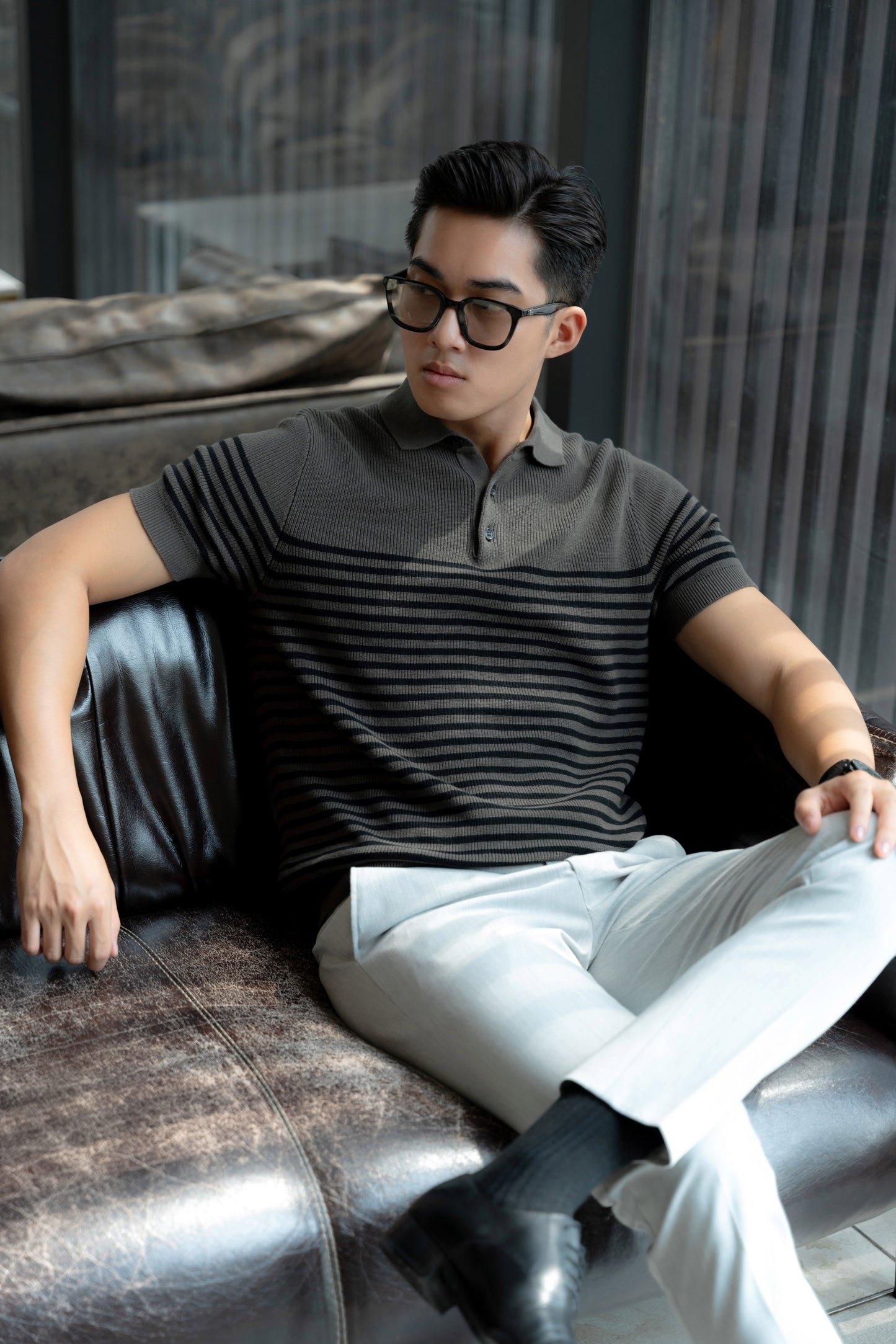 Block Stripes - Polo nam LEN DỆT KIM - LEEVUS APL334