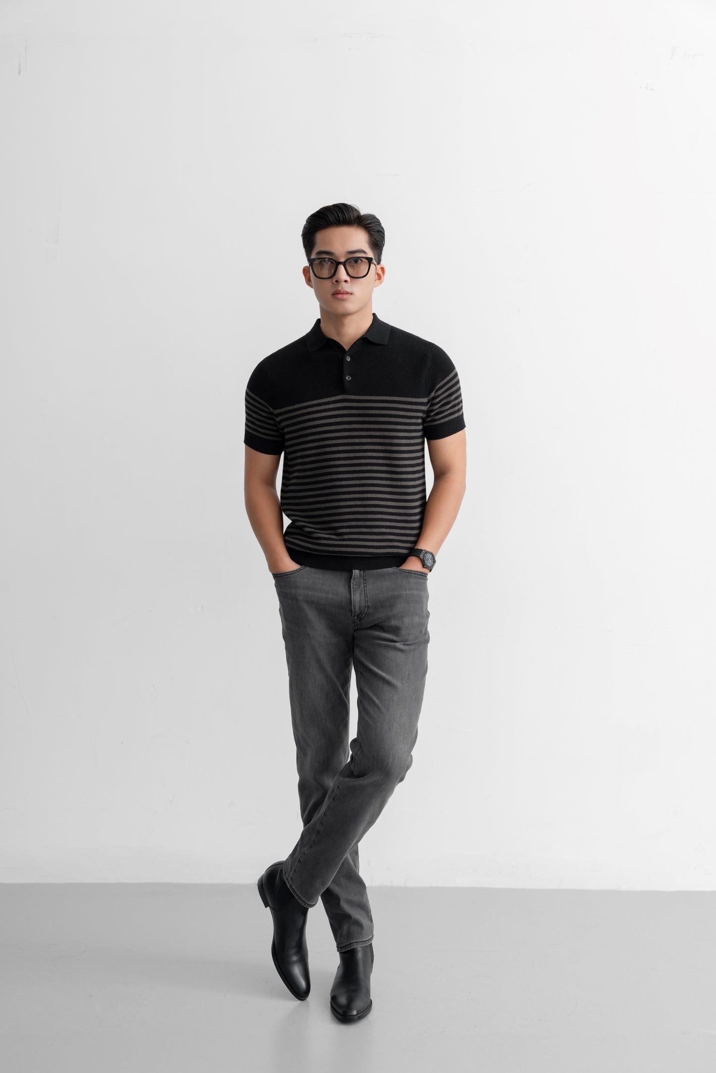 Block Stripes - Polo nam LEN DỆT KIM - LEEVUS APL334