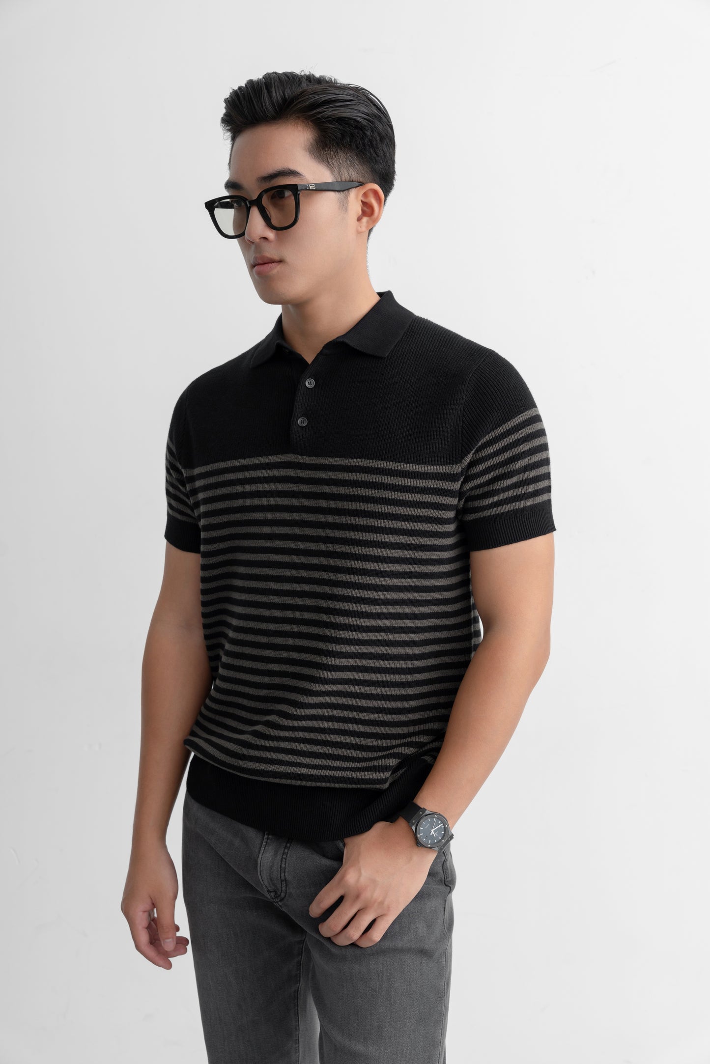 Block Stripes - Polo nam LEN DỆT KIM - LEEVUS APL334