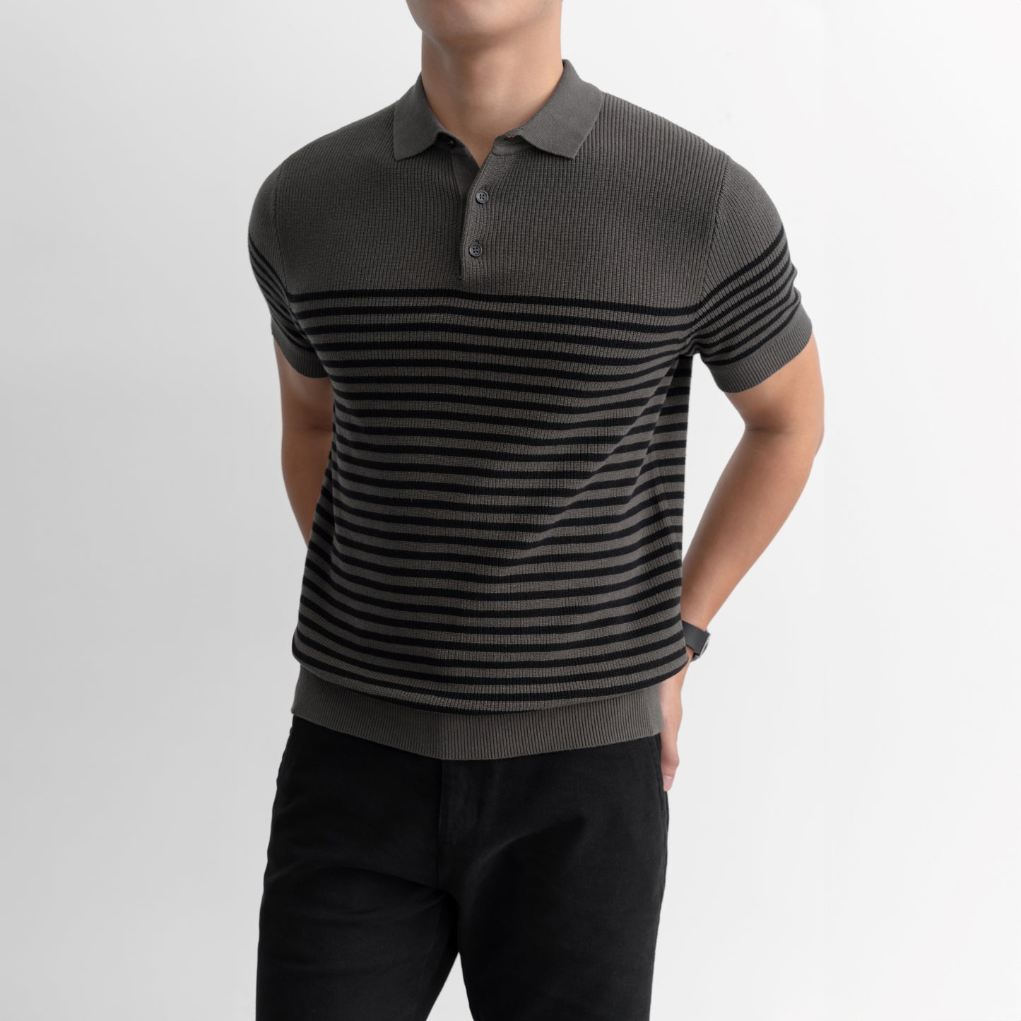 Block Stripes - Polo nam LEN DỆT KIM - LEEVUS APL334