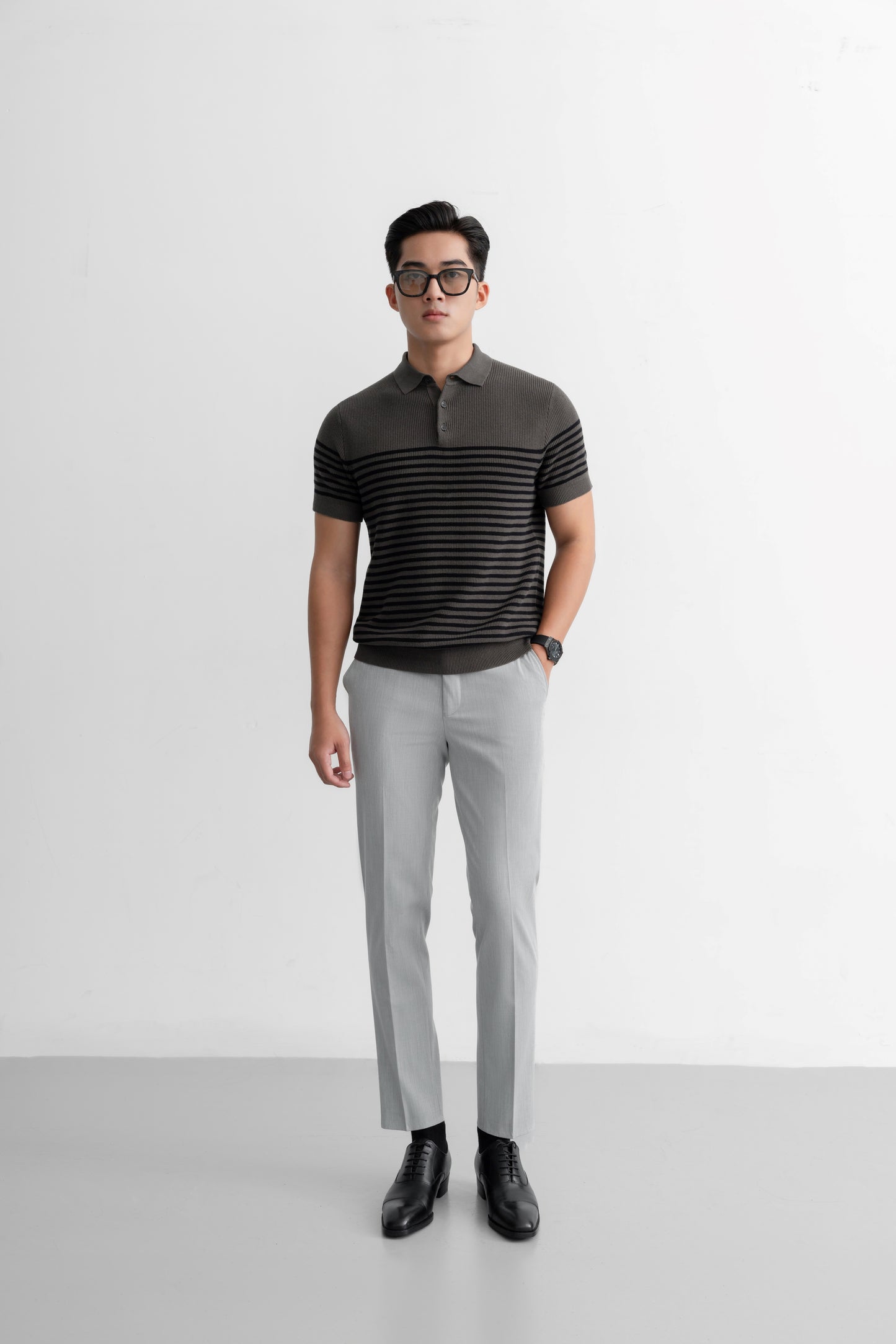 Block Stripes - Polo nam LEN DỆT KIM - LEEVUS APL334