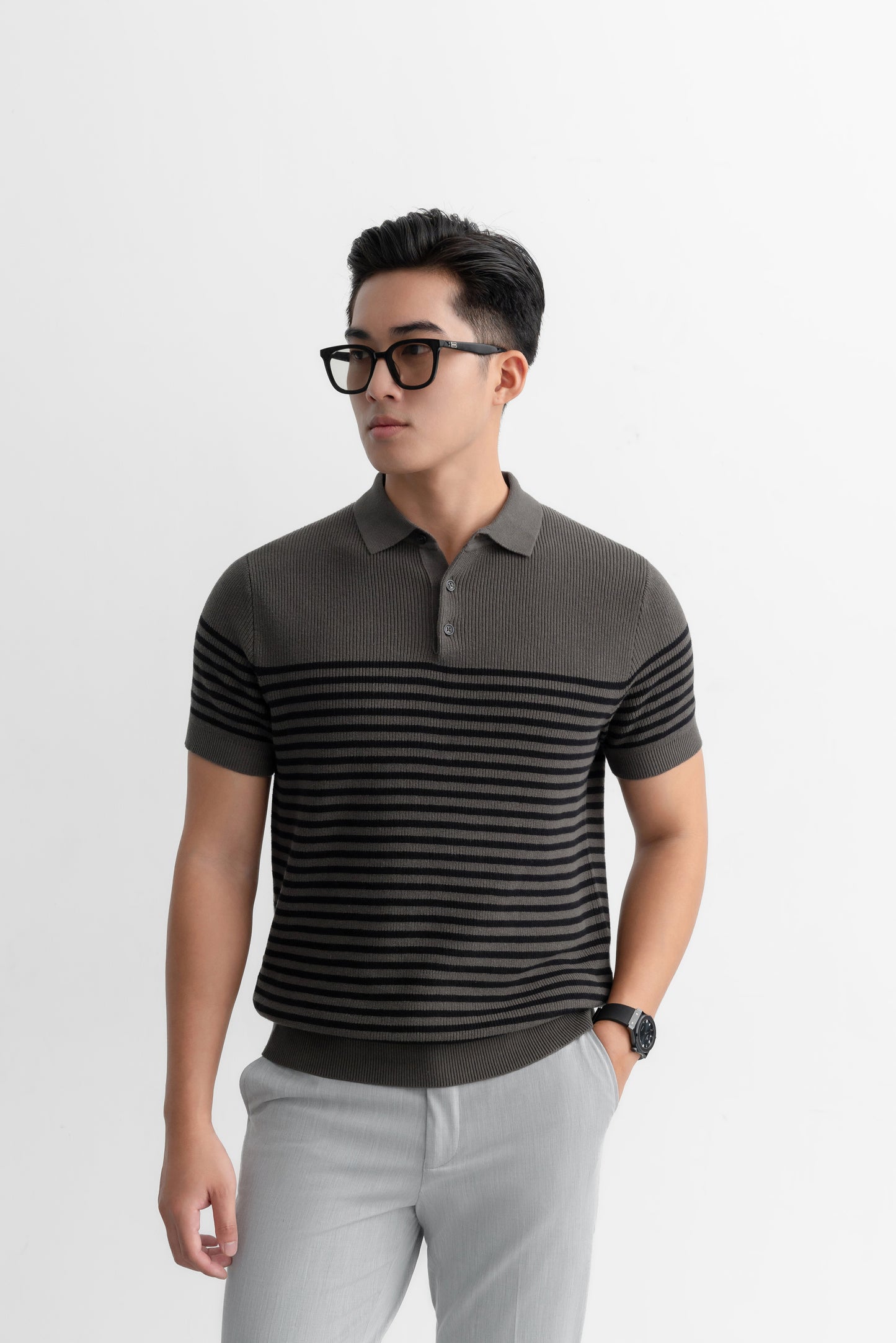 Block Stripes - Polo nam LEN DỆT KIM - LEEVUS APL334