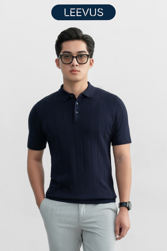 Áo polo LEN DỆT KIM nam STRIPED Knit 100% viscose đơn giản trung tính LEEVUS - APL338