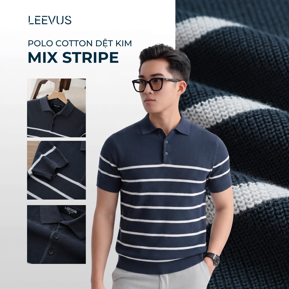 Áo Polo nam DỆT KIM MIX STRIPE, kiểu dệt Ribbed APL354