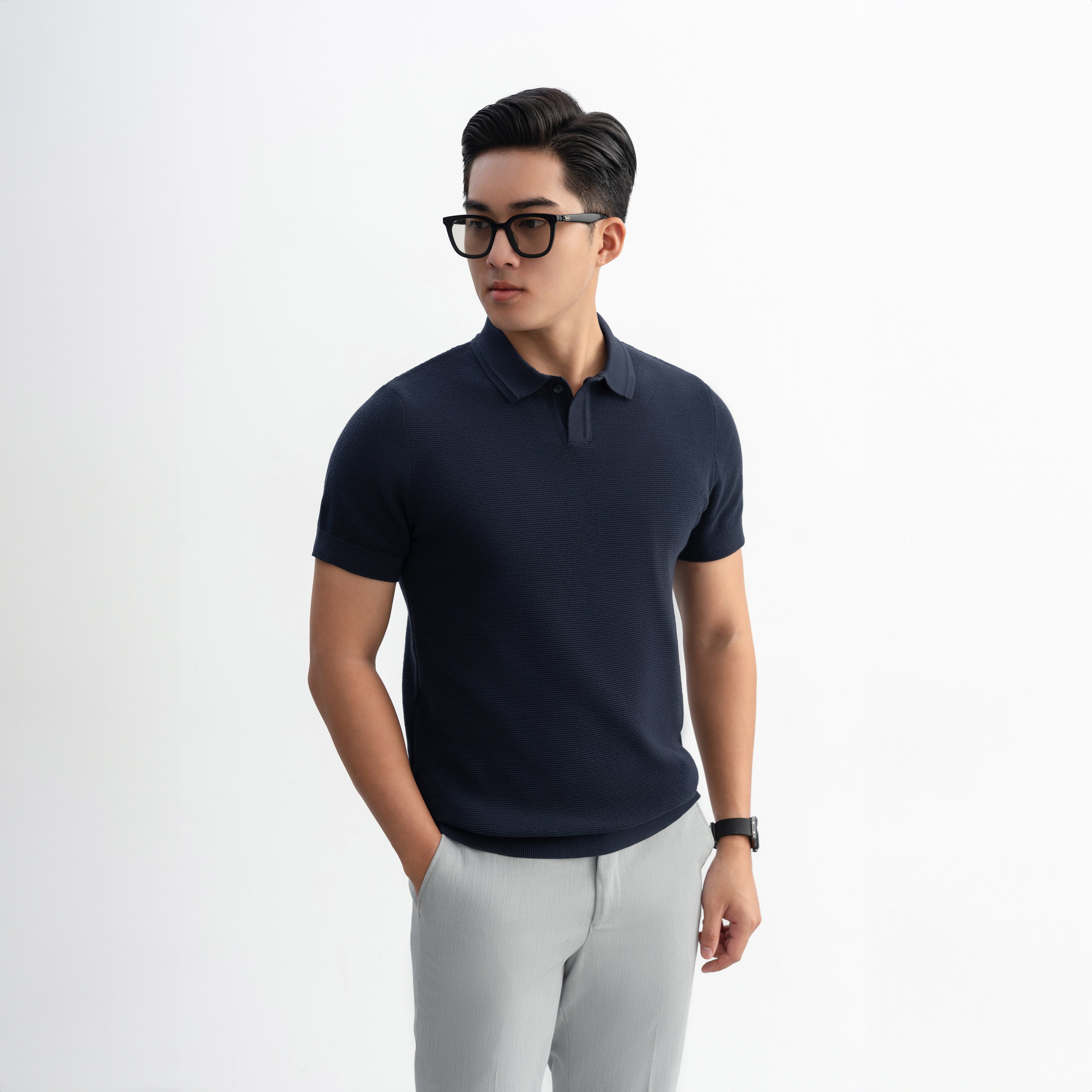 Áo Polo Dệt Kim GATA KNIT Xanh Navy APL332