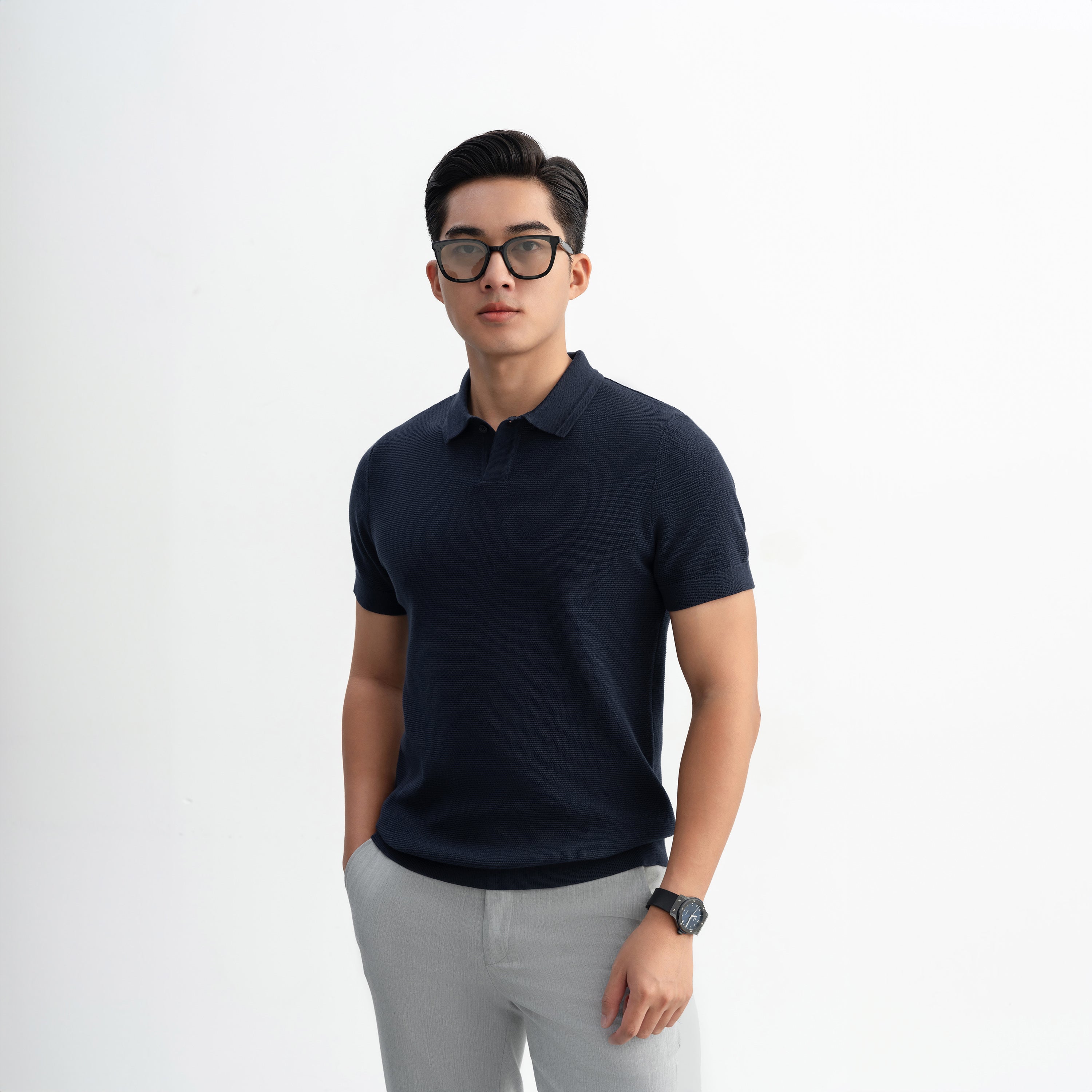 Áo Polo Dệt Kim GATA KNIT Xanh Navy APL332