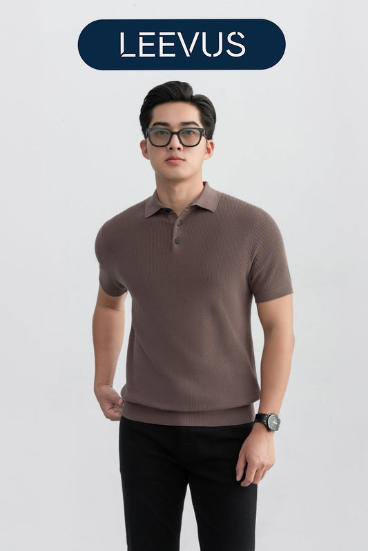 Áo polo LEN DỆT KIM Rib Basic Knit 100% cotton màu trung tính LEEVUS APL343