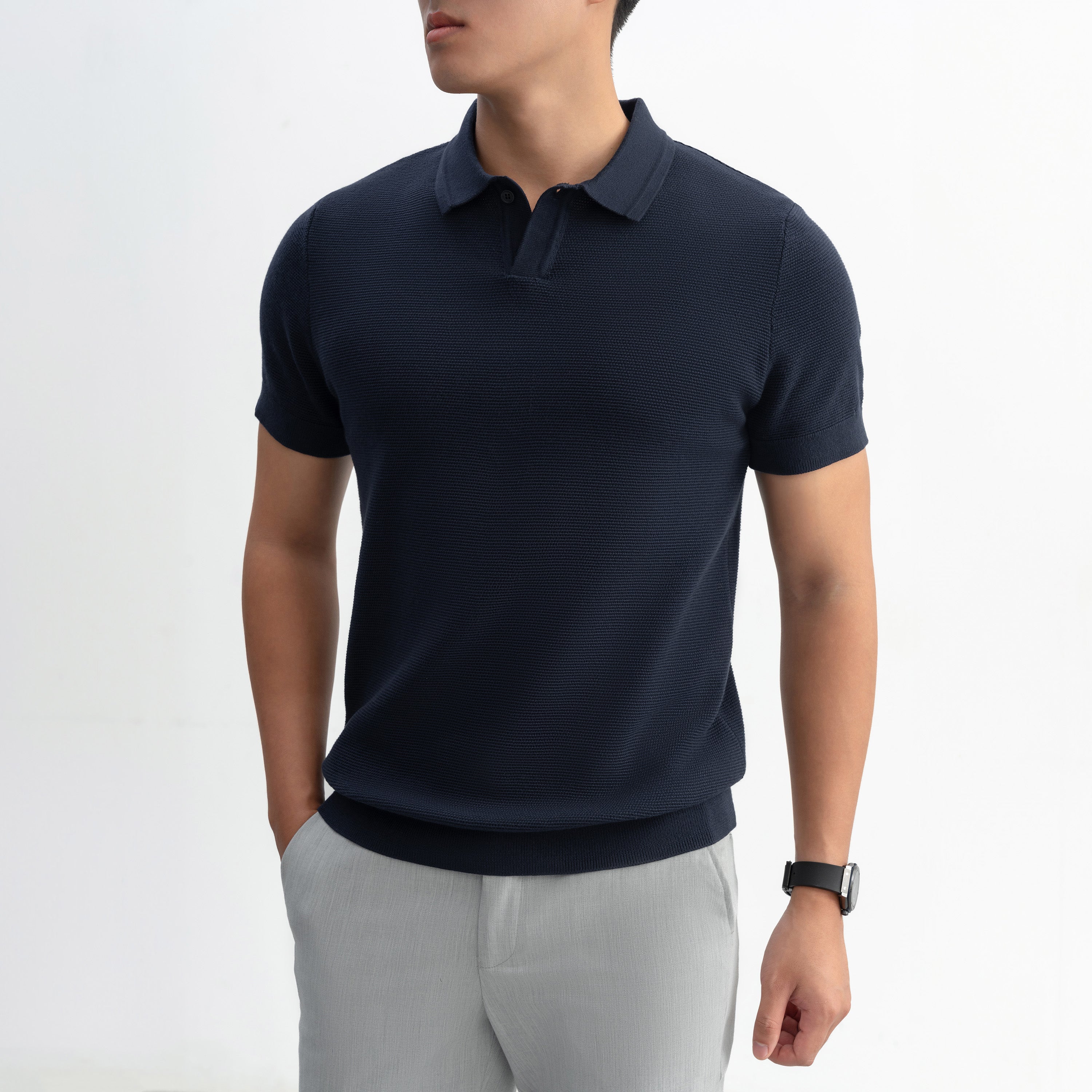 Áo Polo Dệt Kim GATA KNIT Xanh Navy APL332