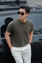 Áo thun cổ tròn dệt kim Diagonal Weave Leevus AT43
