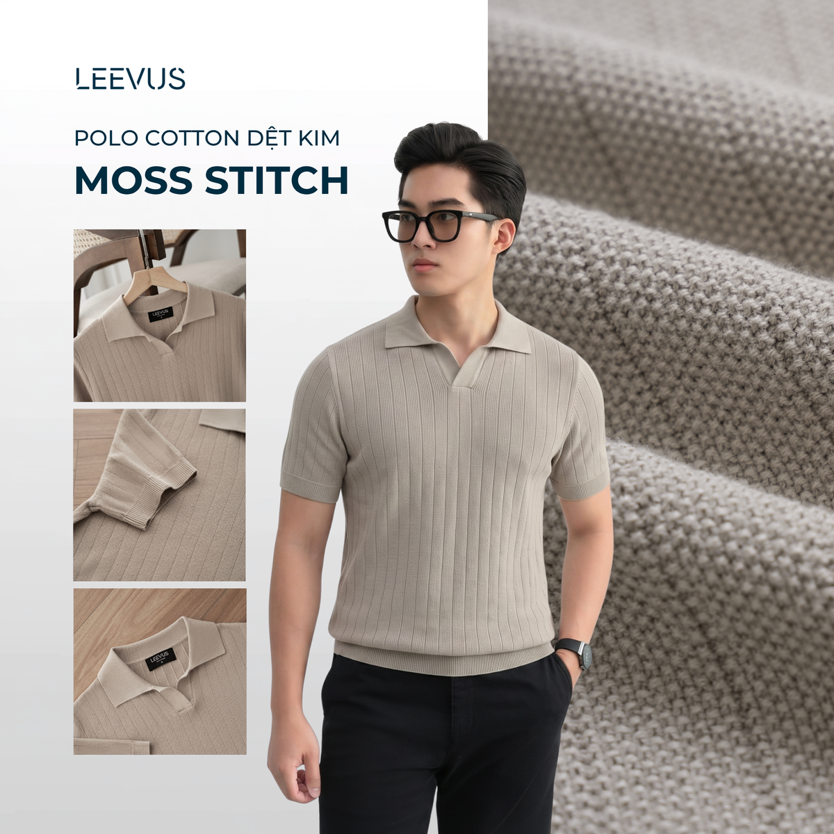 Áo Polo Dệt Kim MOSS STITCH V-Neck APL355