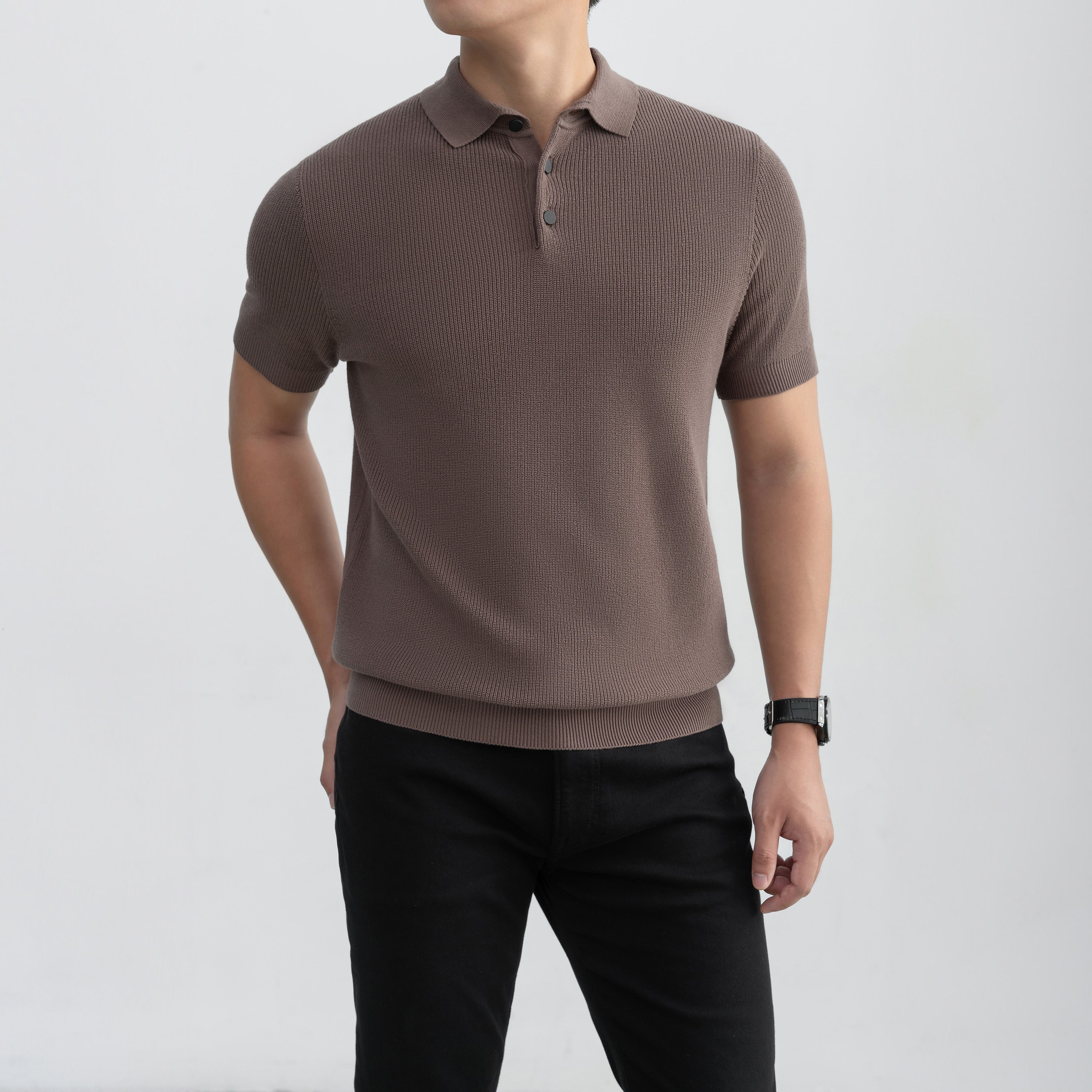 Áo Polo Dệt Kim Rib Basic Knit 100% cotton LEEVUS APL343