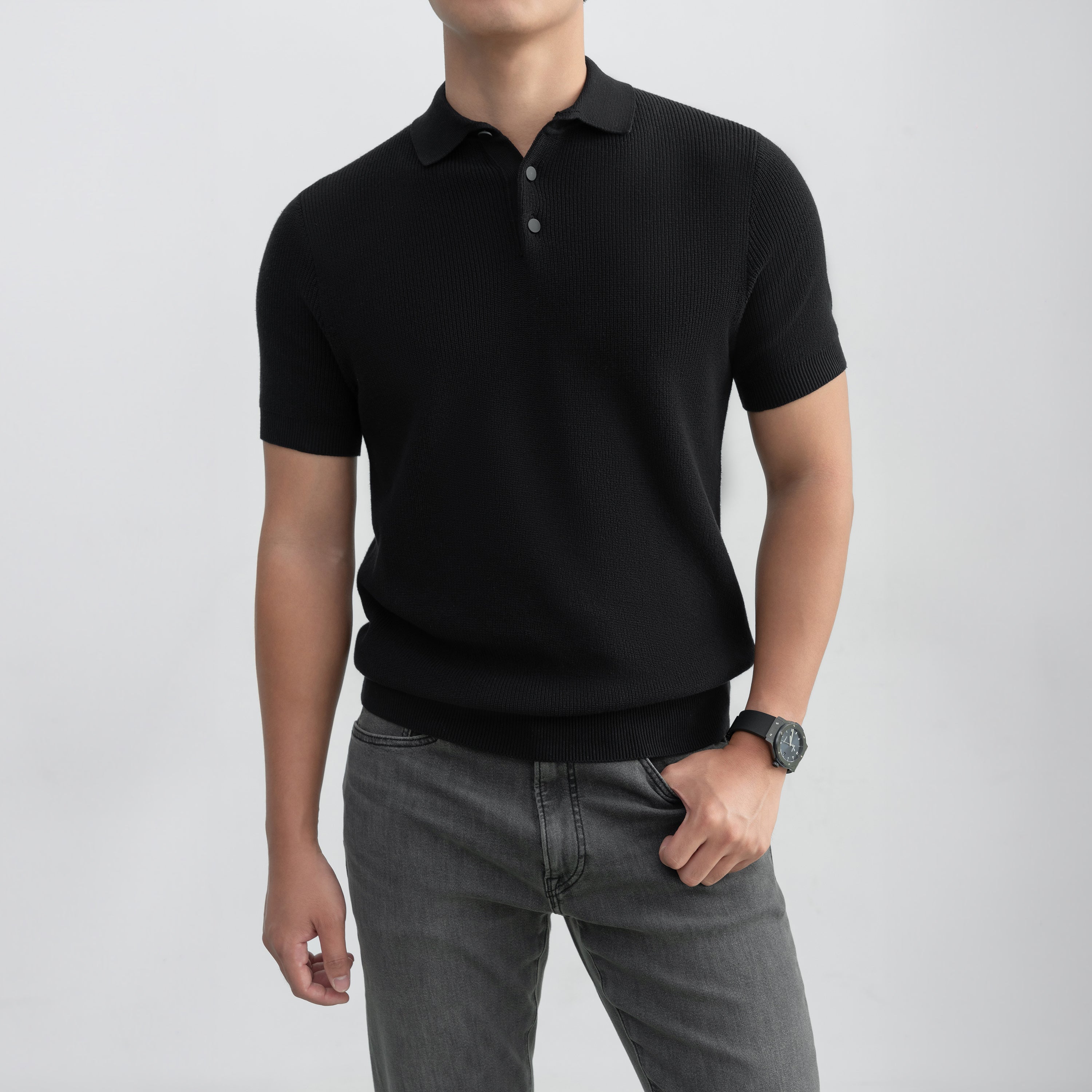 Áo Polo Dệt Kim Rib Basic Knit 100% cotton LEEVUS APL343