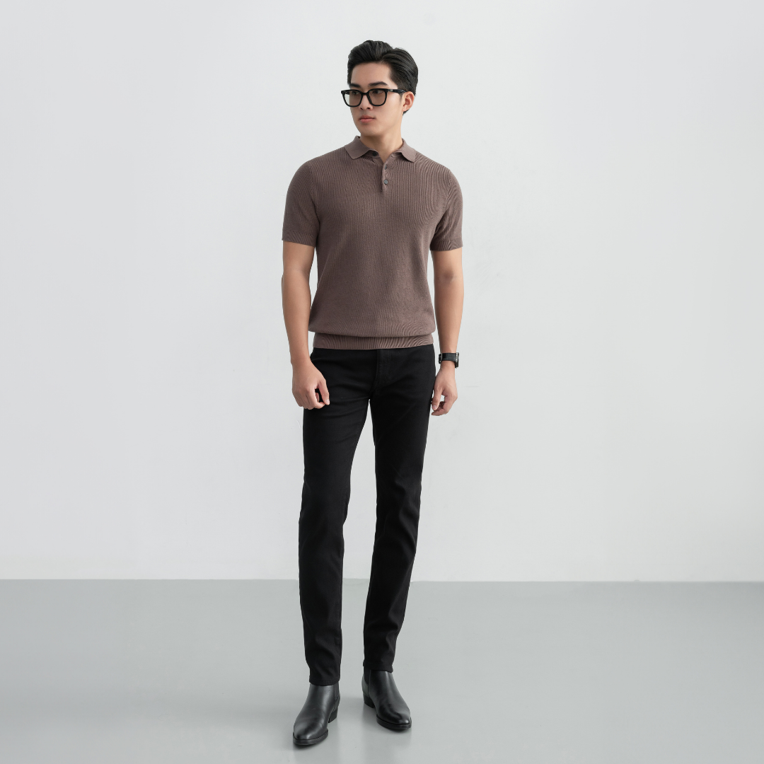 Áo polo LEN DỆT KIM Rib Basic Knit 100% cotton màu trung tính LEEVUS APL343