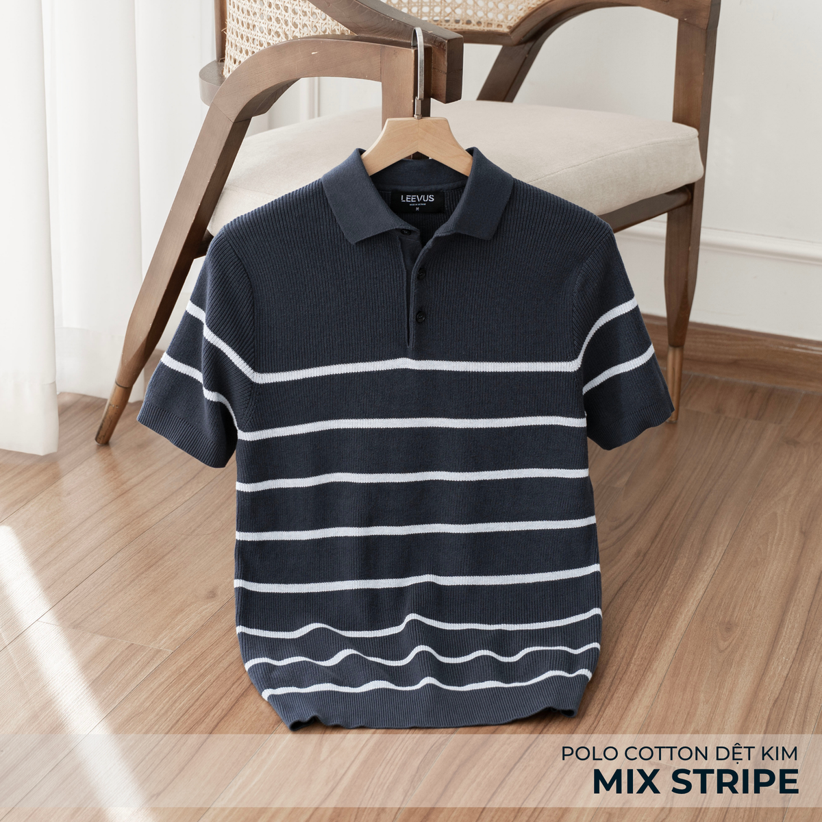 Áo Polo nam DỆT KIM MIX STRIPE, kiểu dệt Ribbed APL354