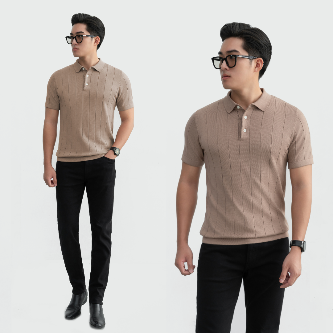 Áo polo LEN DỆT KIM nam STRIPED Knit 100% viscose đơn giản trung tính LEEVUS - APL338