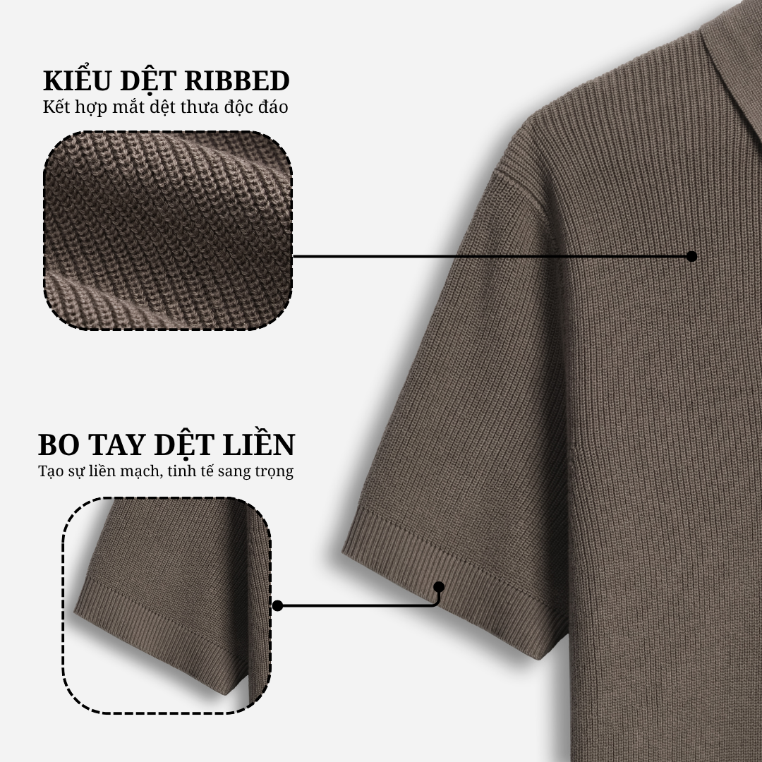 Áo polo LEN DỆT KIM Rib Basic Knit 100% cotton màu trung tính LEEVUS APL343