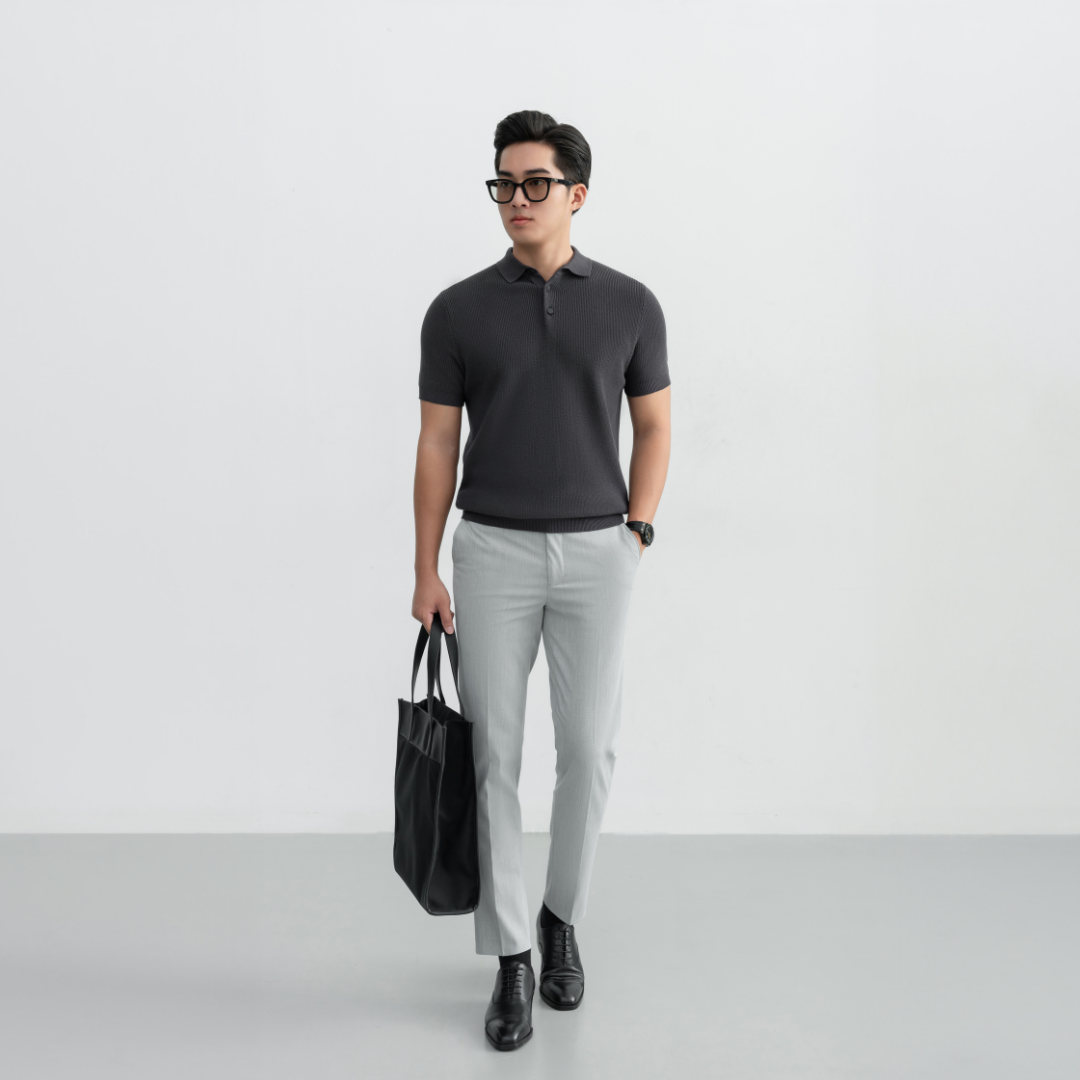 Áo polo LEN DỆT KIM Rib Basic Knit 100% cotton màu trung tính LEEVUS APL343