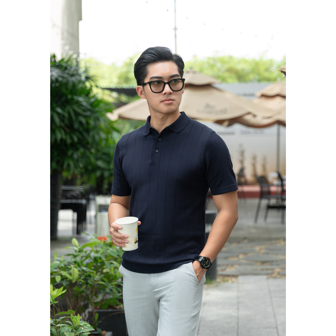 Áo polo LEN DỆT KIM nam STRIPED Knit 100% viscose đơn giản trung tính LEEVUS - APL338
