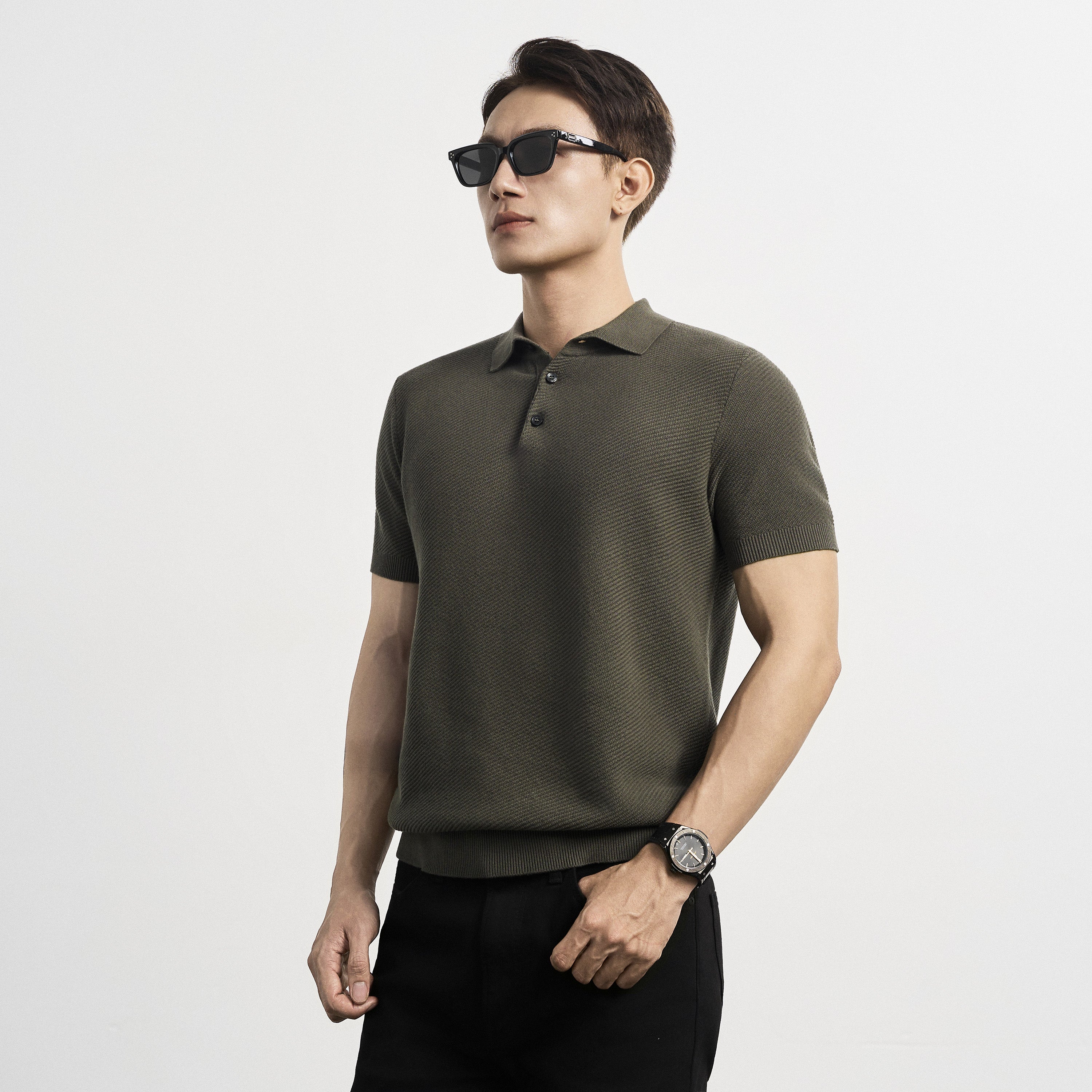 Áo Polo Dệt Kim Nam Diagonal Weave Polo Sớ Chéo Leevus APL346