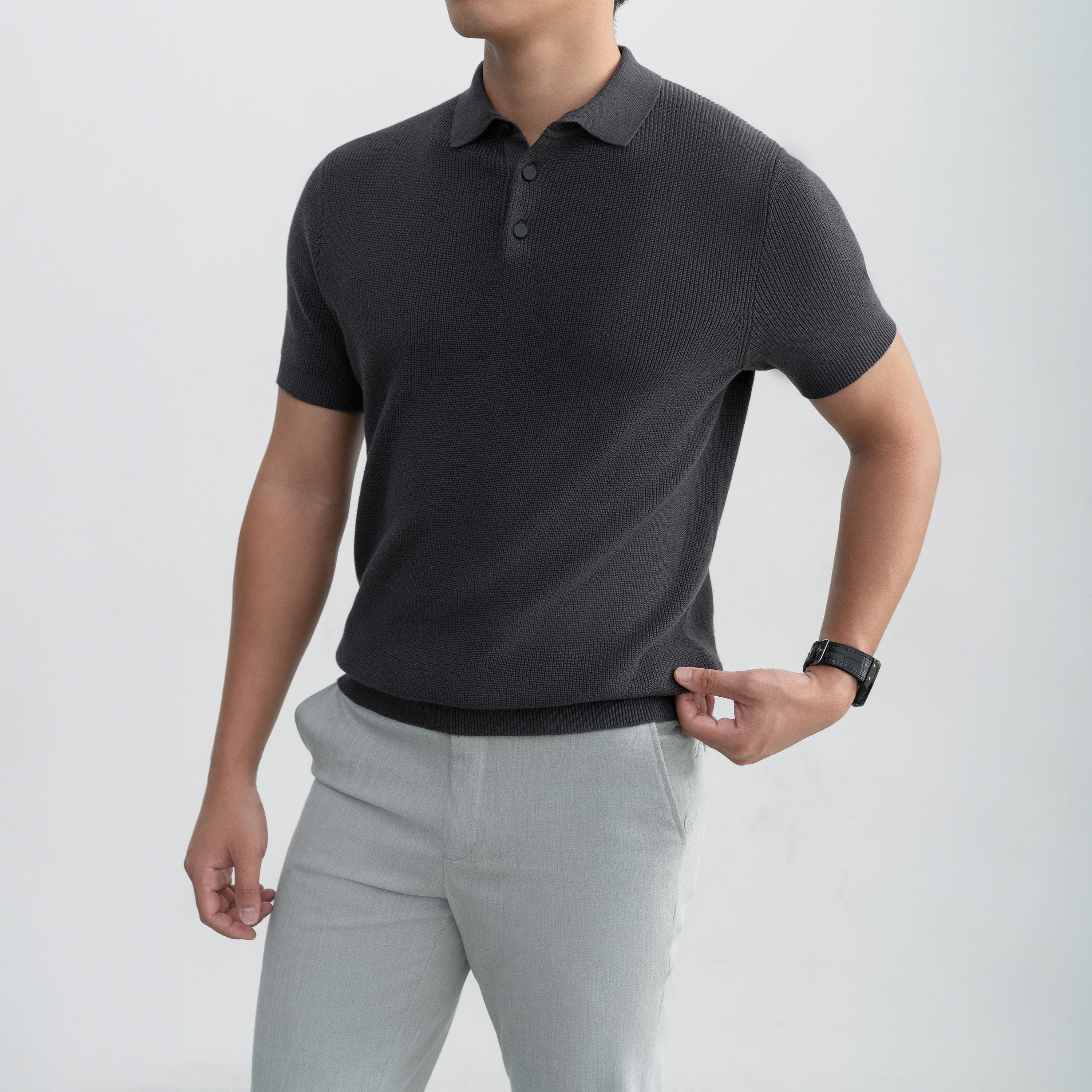 Áo Polo Dệt Kim Rib Basic Knit 100% cotton LEEVUS APL343