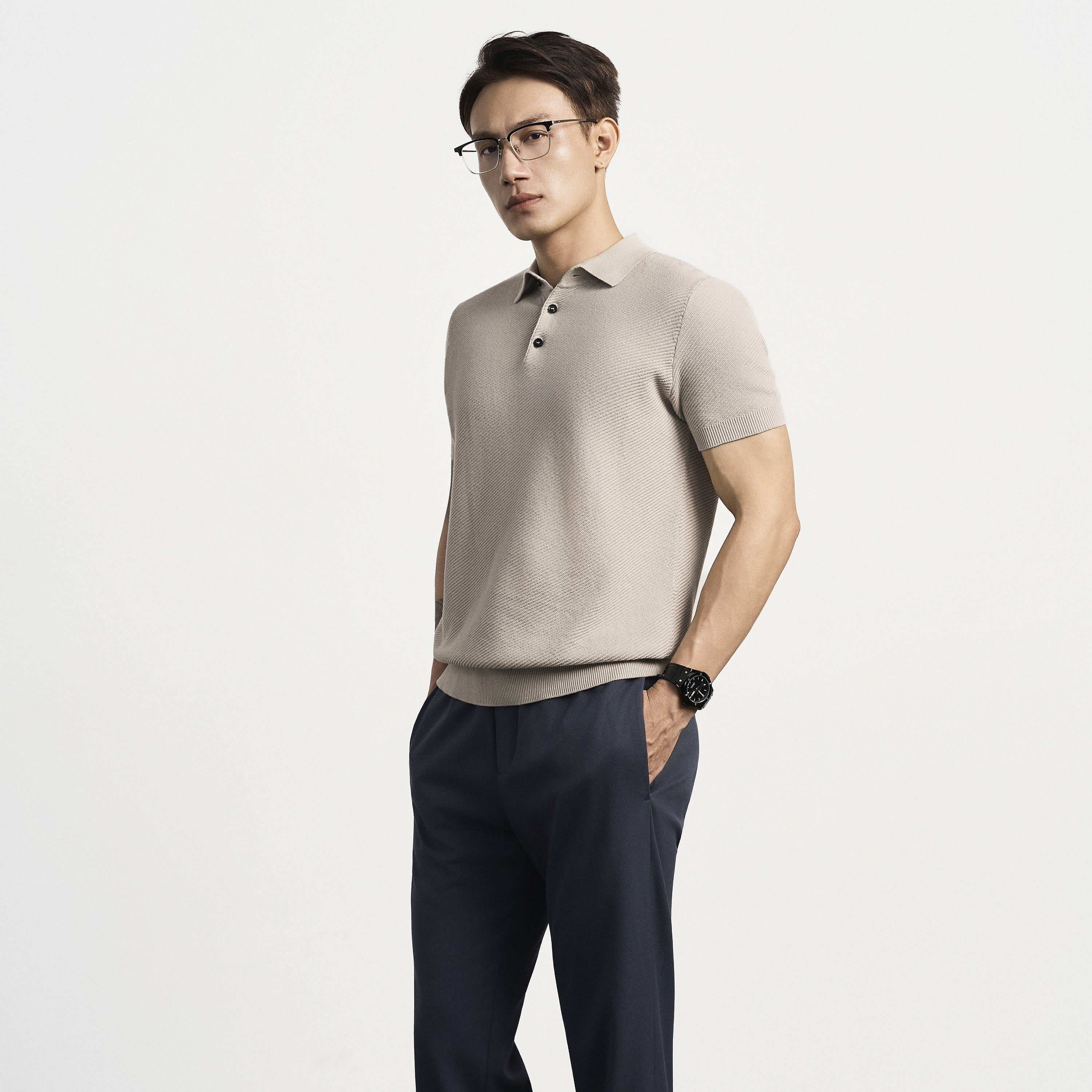 Áo Polo Dệt Kim Nam Diagonal Weave Polo Sớ Chéo Leevus APL346