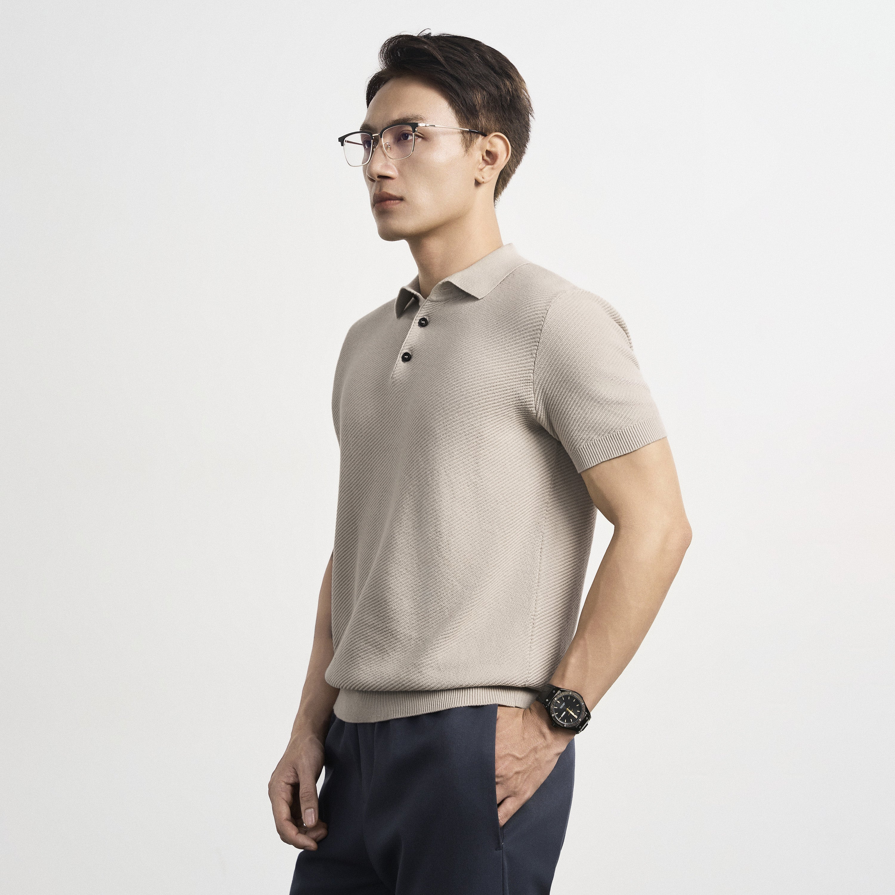 Áo Polo Dệt Kim Nam Diagonal Weave Polo Sớ Chéo Leevus APL346