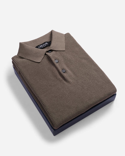 Áo polo LEN DỆT KIM Rib Basic Knit 100% cotton màu trung tính LEEVUS APL343