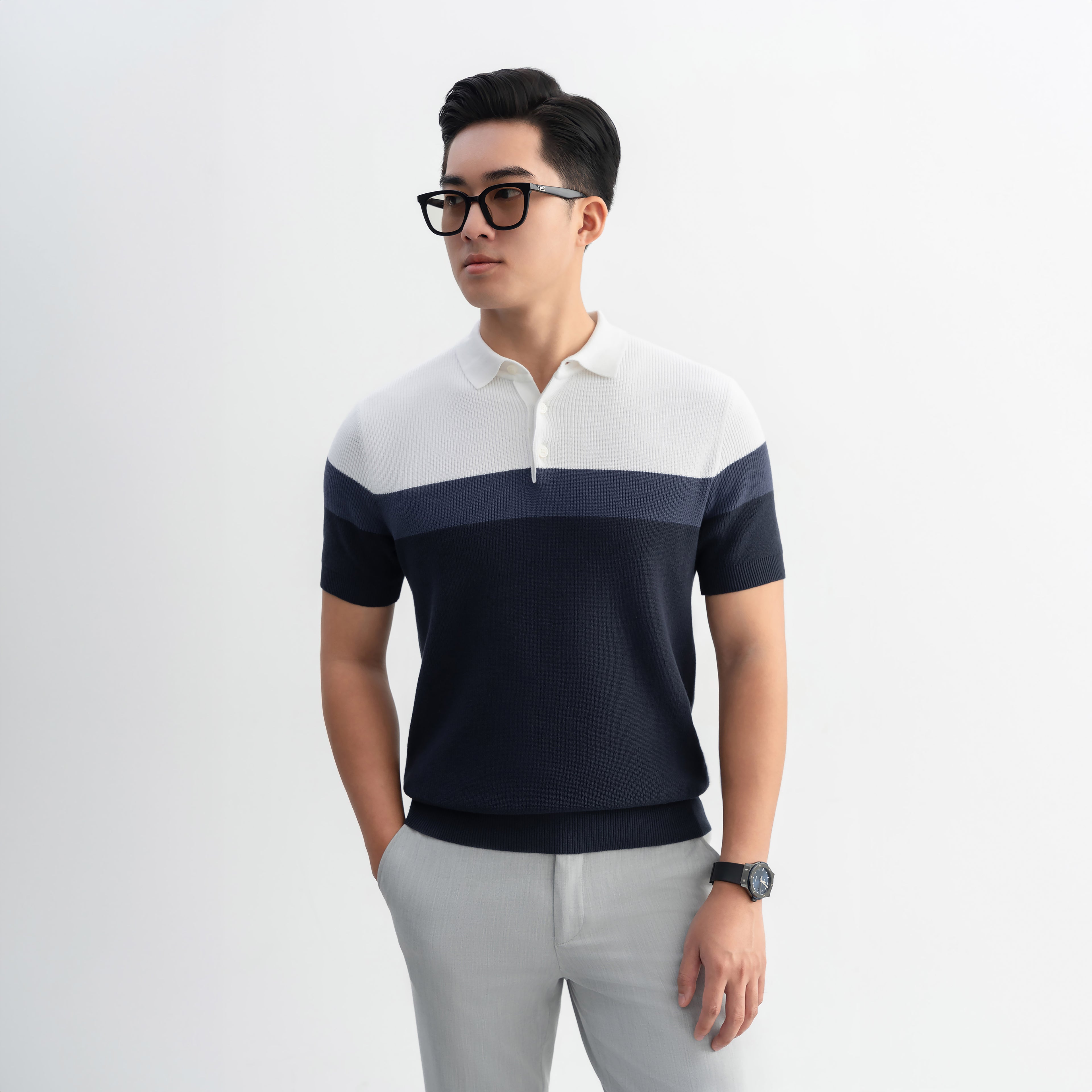 Áo Polo Cyantotype knit LEN DỆT KIM APL336