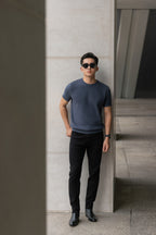 Áo thun cổ tròn dệt kim Diagonal Weave Leevus AT43