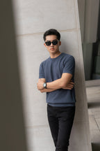 Áo thun cổ tròn dệt kim Diagonal Weave Leevus AT43