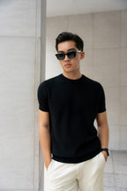 Áo thun cổ tròn dệt kim Diagonal Weave Leevus AT43