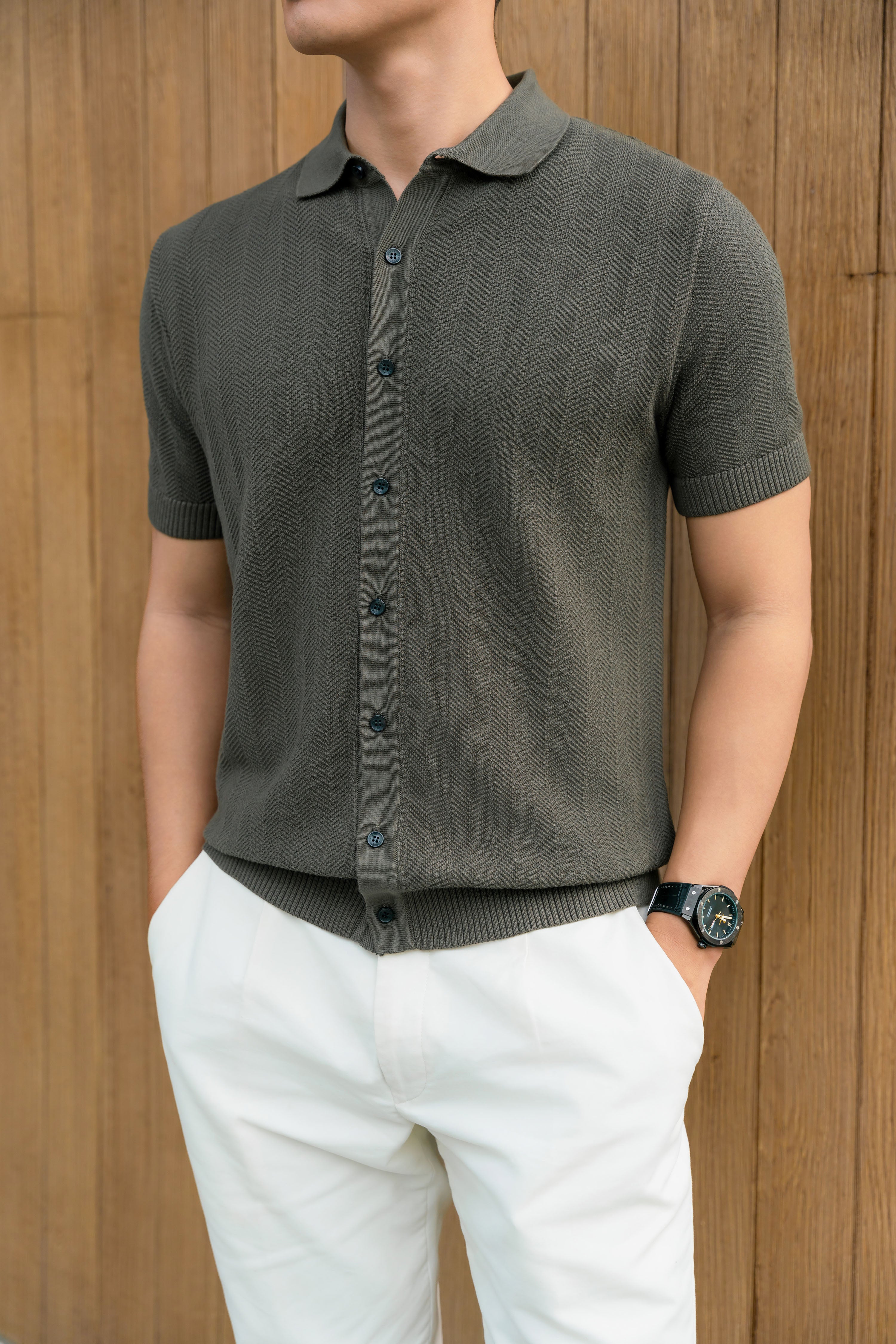 Áo Polo Dệt Kim Leevus HERRINGBONE KNIT APL348