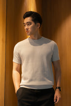 Áo thun cổ tròn dệt kim Diagonal Weave Leevus AT43