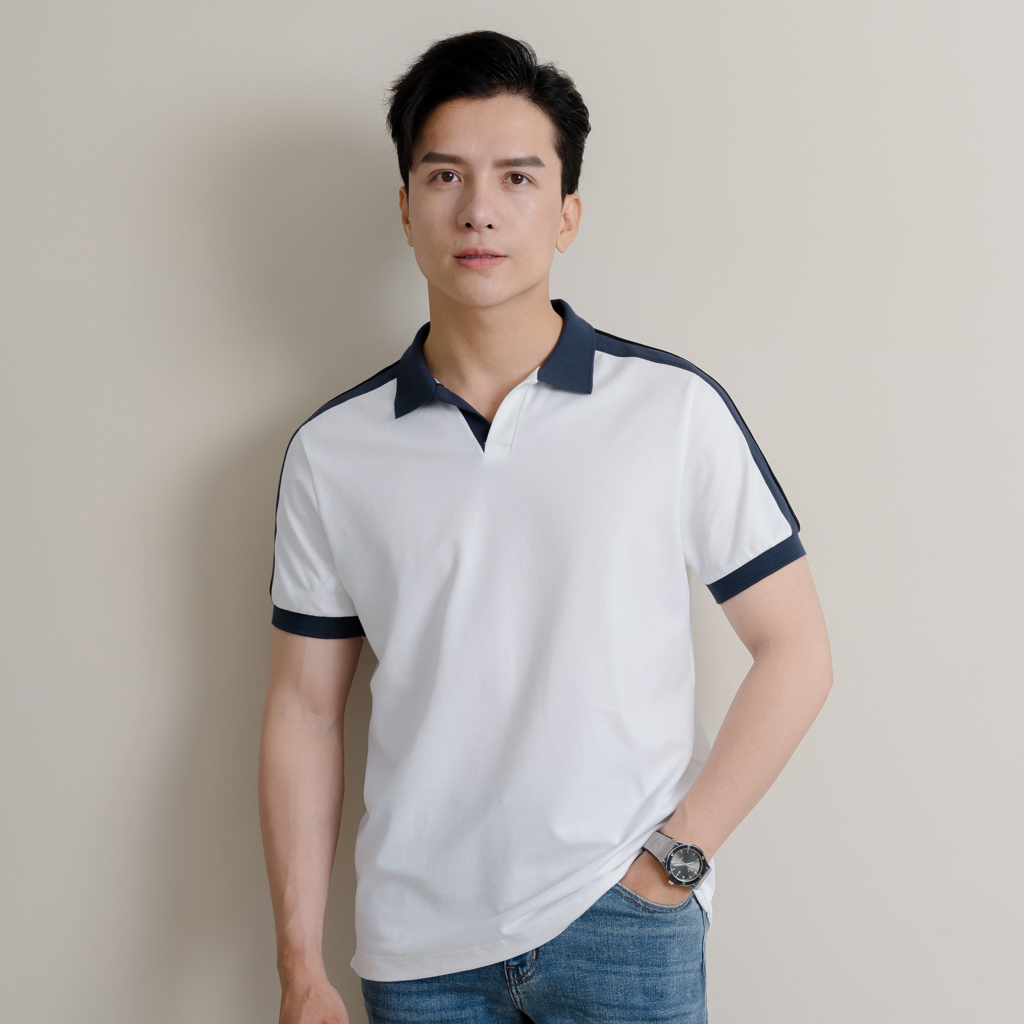Áo Polo V-NECK CVC LEEVUS Phối Bo APL318