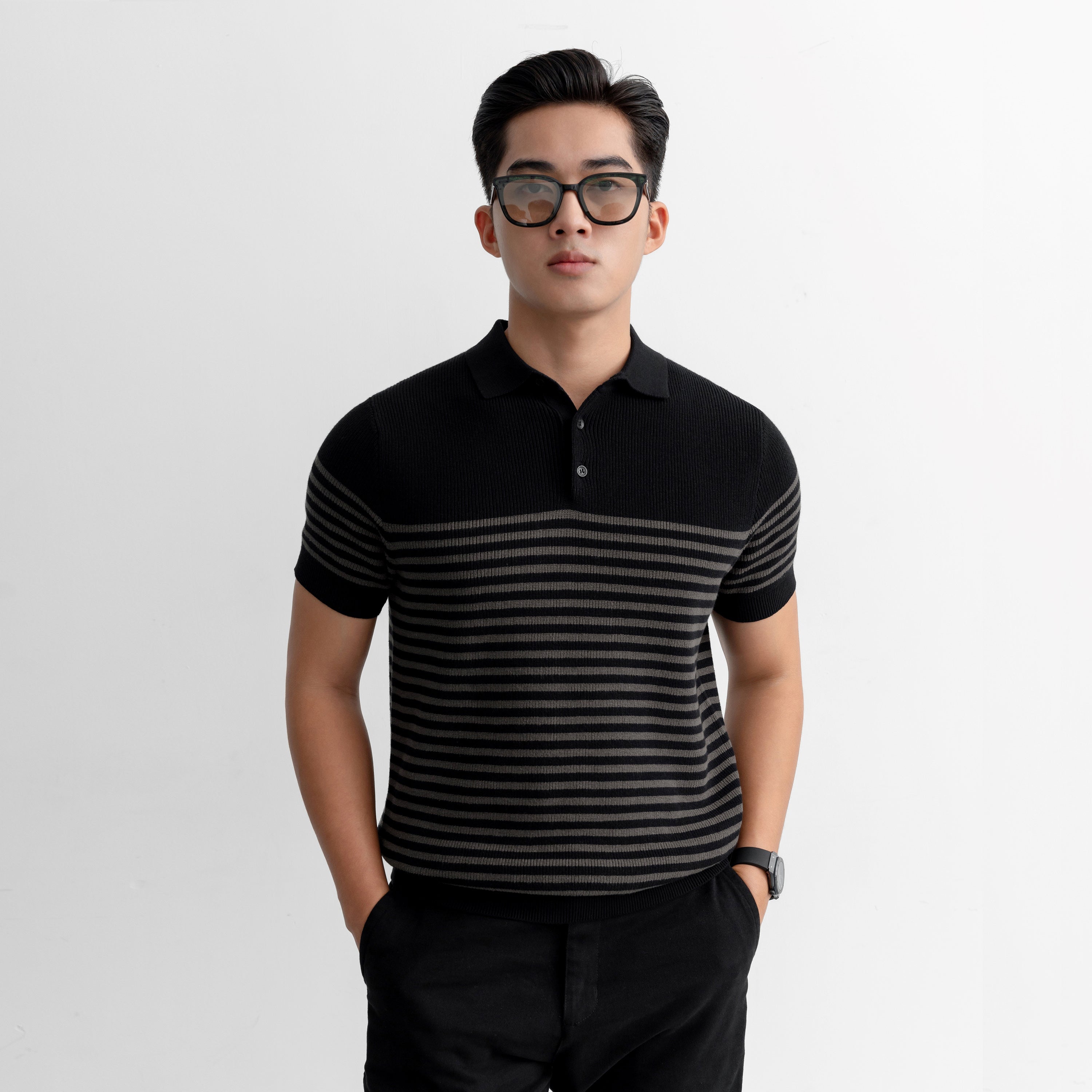 Áo Polo Block Stripes LEN DỆT KIM LEEVUS APL334