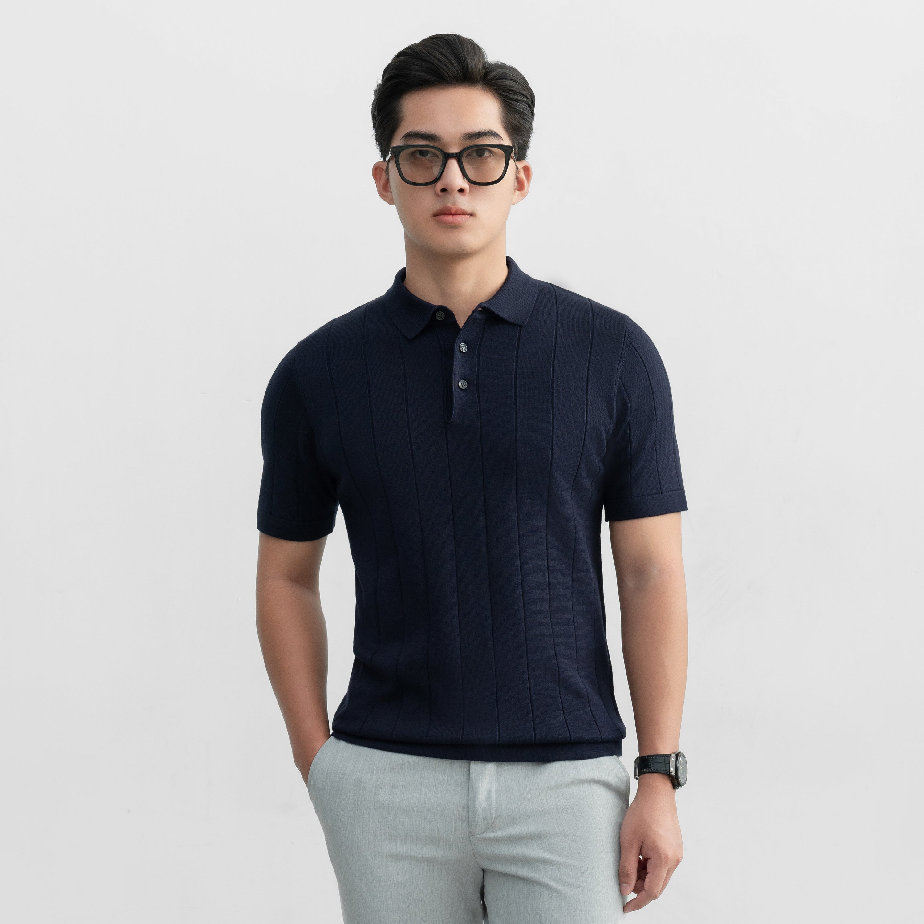 Áo Polo Dệt Kim nam Leevus Striped Knit 100% viscose APL338