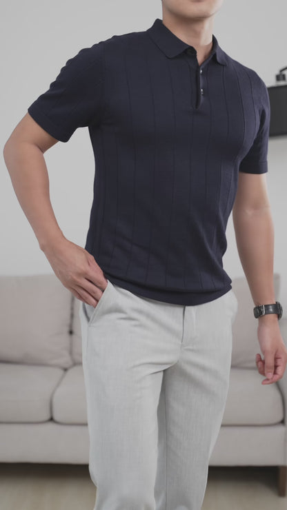 Áo polo LEN DỆT KIM nam STRIPED Knit 100% viscose đơn giản trung tính LEEVUS - APL338